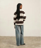 Womens Heavy Pima Rugby Pullover - Pima Cotton Jersey - Brown Bone Stripe