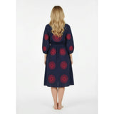 Solange Women's Popover Dress Navy Flower Embroidery, Blue