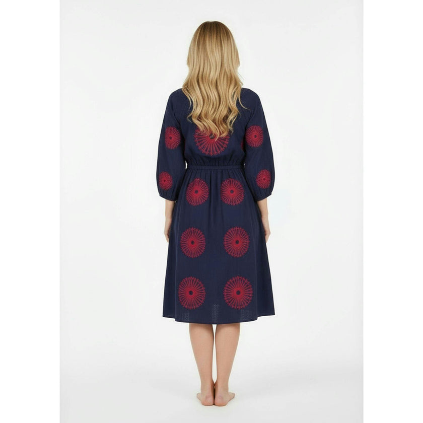 Solange Women's Popover Dress Navy Flower Embroidery, Blue