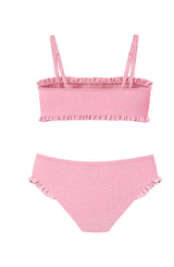 June Crinkle Ruffle Bandeau Two Piece Swimsuit - Candy Pink
