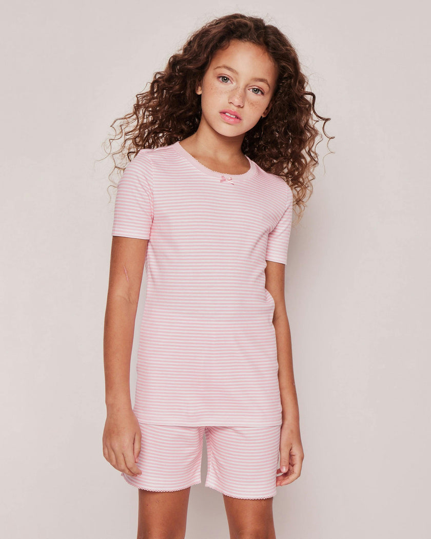 Kid's Pima Snug Fit Pajama Short Set in Pink Stripe