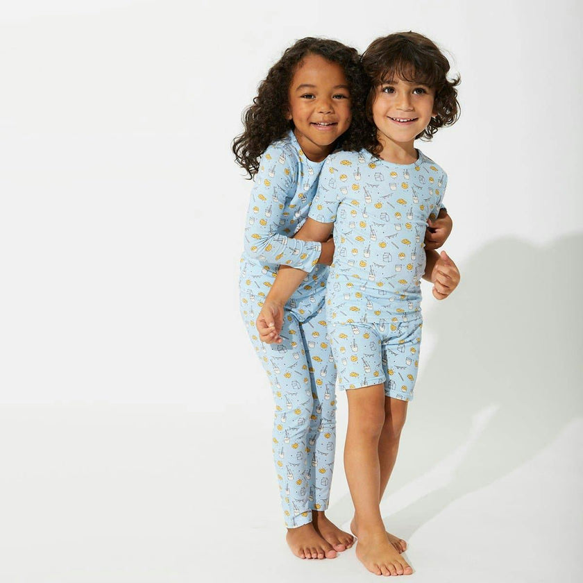 Milk & Cookies Blue Bamboo Kids Pajama Short Set