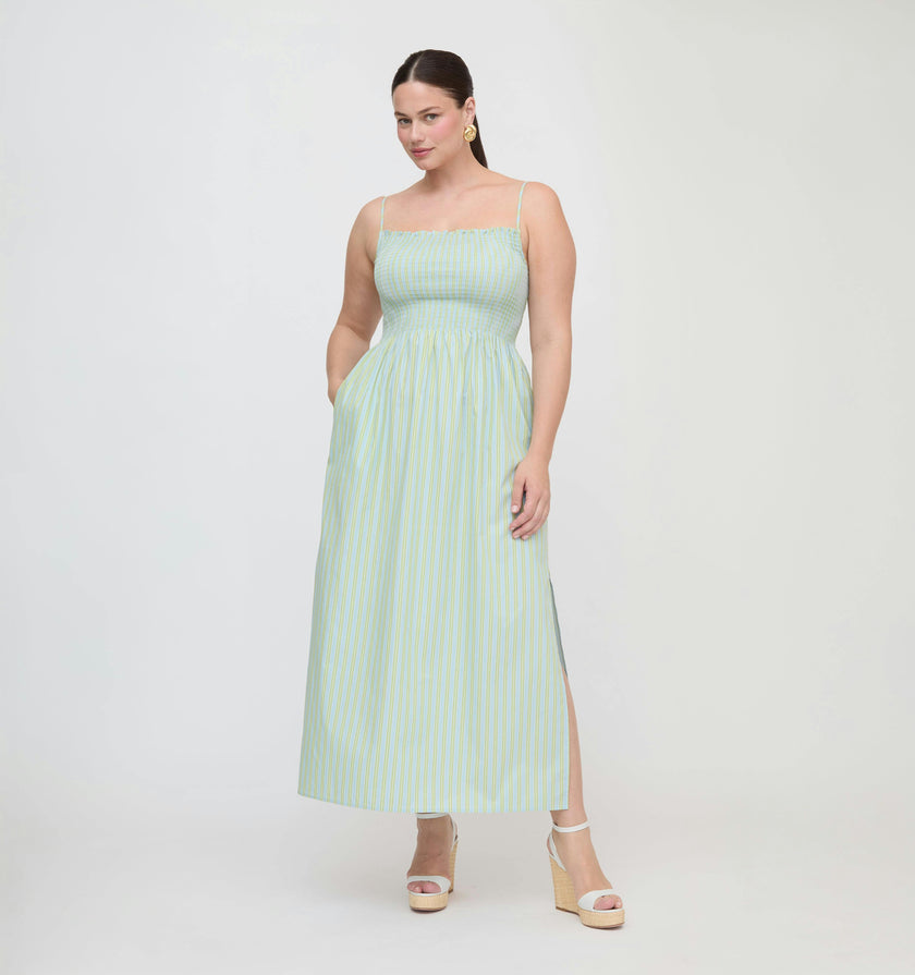 The Isabel Nap Dress - Blue/Green Stripe