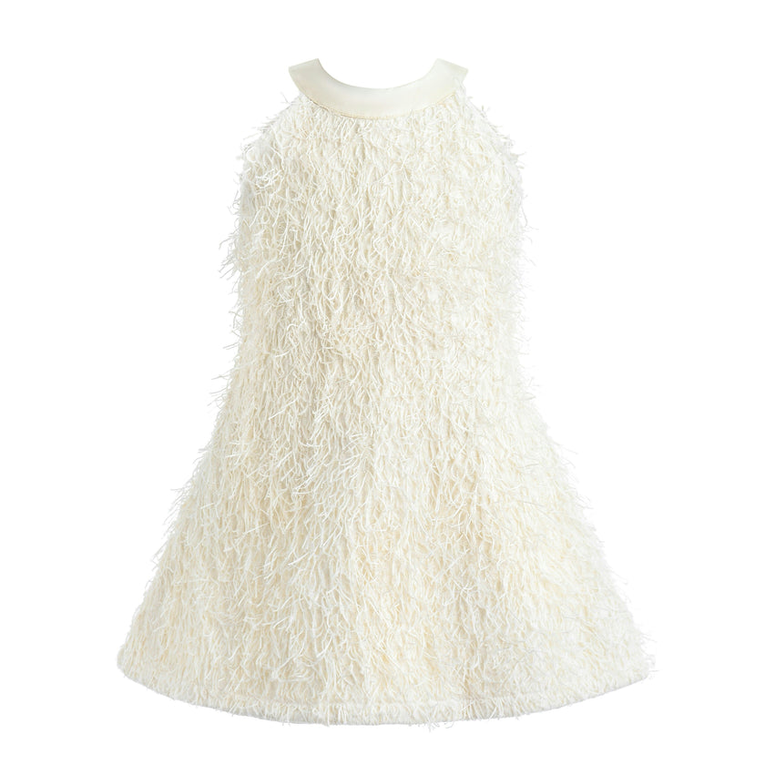 Cream Rosette Ribbon-Back Dress