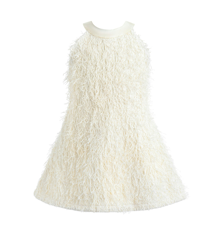 Cream Rosette Ribbon-Back Dress