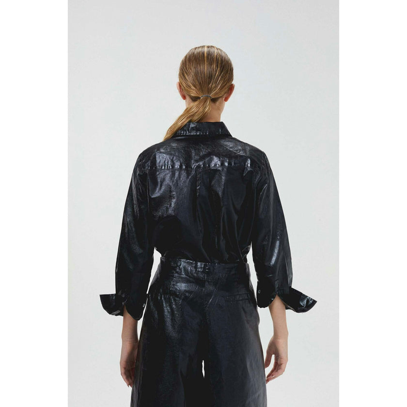 Culotte Metallic Linen Pants - Black