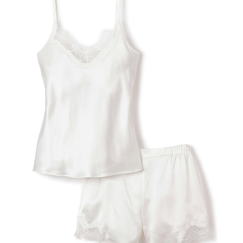 Women's Silk Lace Cami Short Set in White