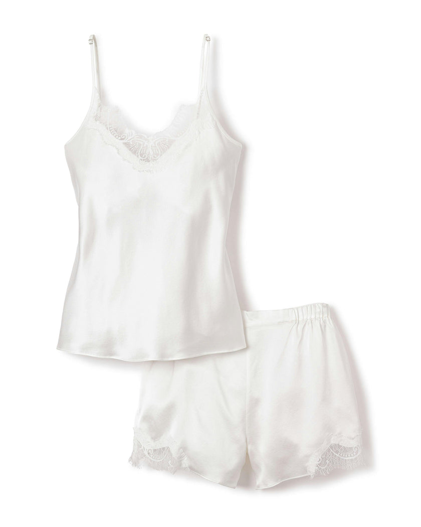 Women's Silk Lace Cami Short Set in White