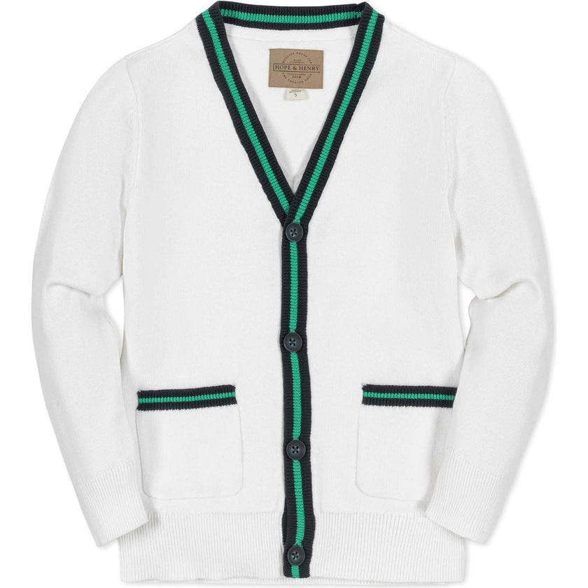 Organic Long Sleeve Tipped Cardigan Sweater, White