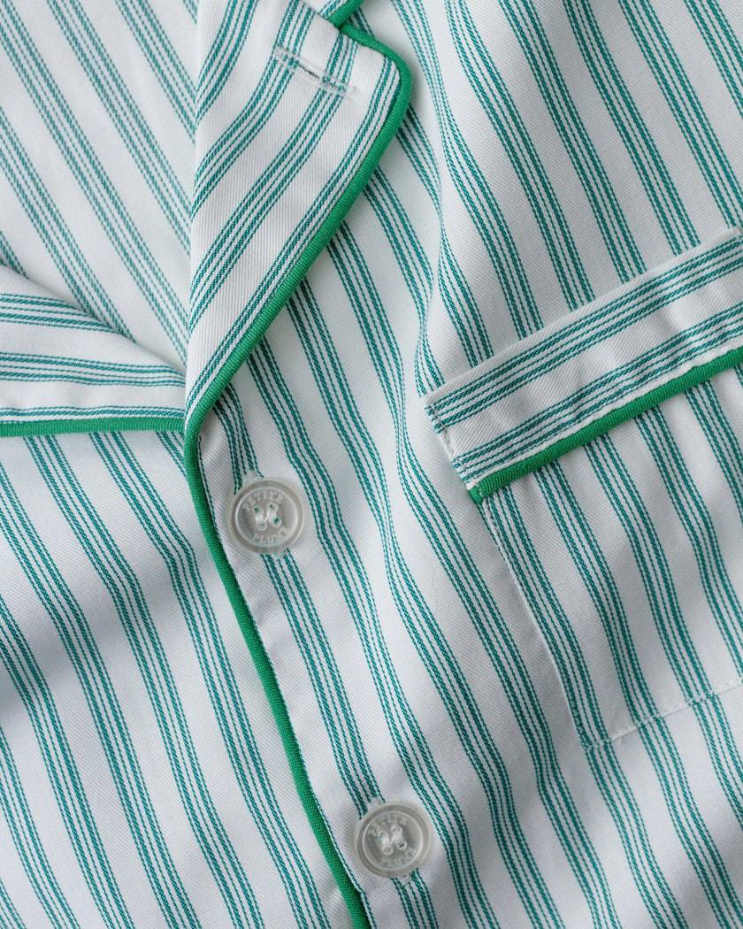 Women's Twill Pajama Set in Emerald Ticking