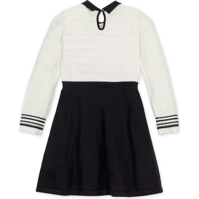 Organic Peter Pan Collar Sweater Dress with Bow, Black