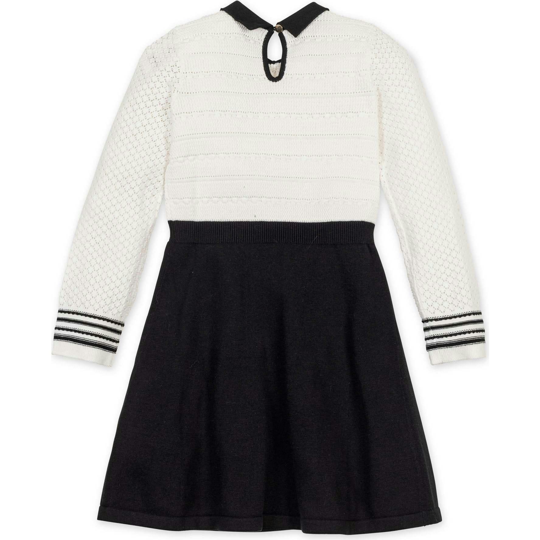 Organic Peter Pan Collar Sweater Dress with Bow, Black