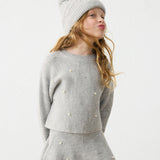 Grey Pearl Embellished Knit Skirt