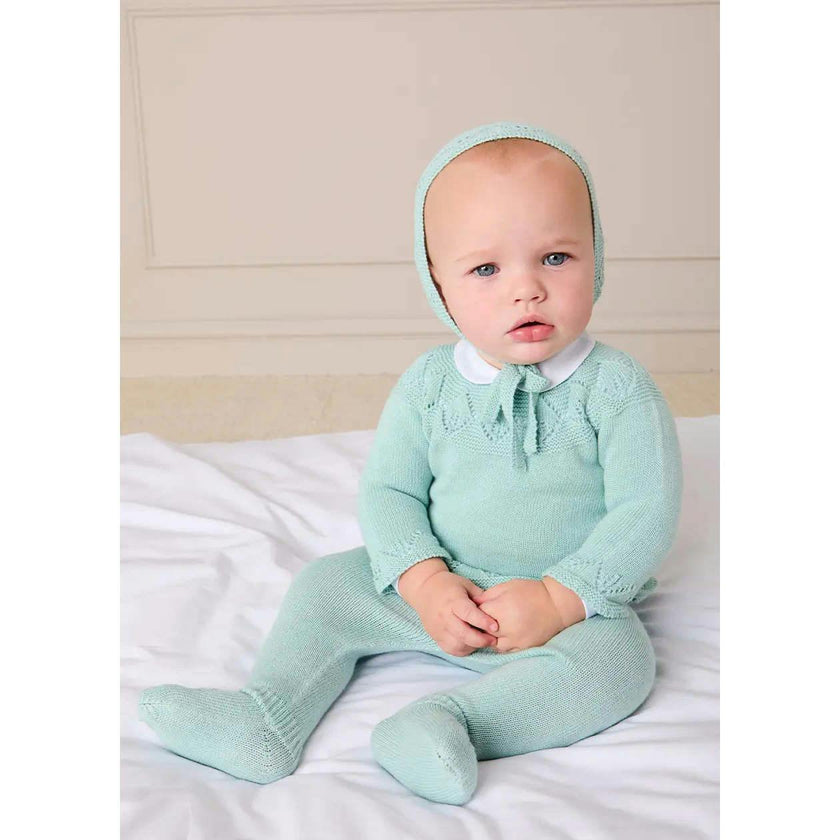 Diamond Openwork Three Piece Knitted Set in Sage Green (1-9mths)