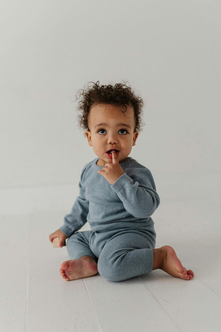 Baby Boy Soft Knit Baby Set in Teal Marble