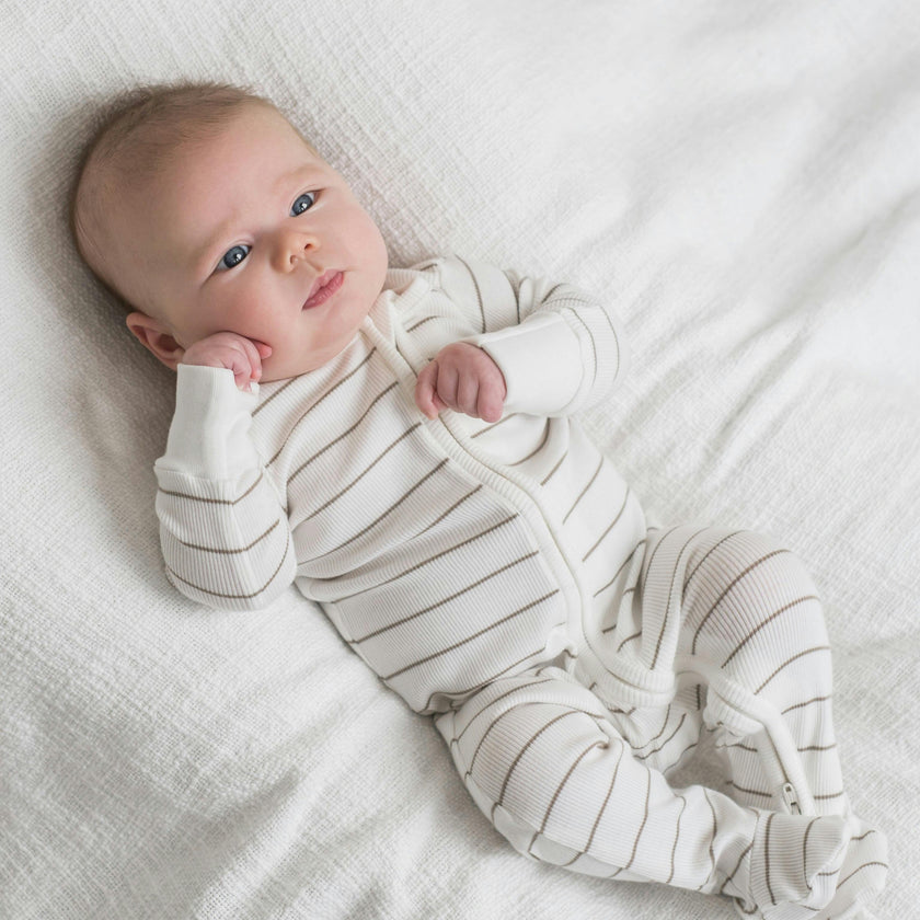 Kit Ribbed Zipper Sleeper Dario Stripe/Oat