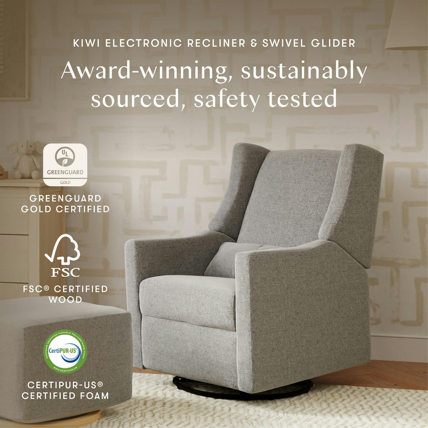 Kiwi Electronic Recliner and Swivel Glider with USB port in Performance Grey Eco-Weave