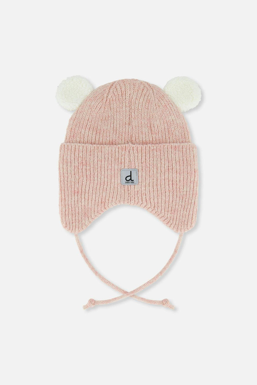 Baby Winter Knit Hat With Ear Flaps And Ears Pale Dusty Pink
