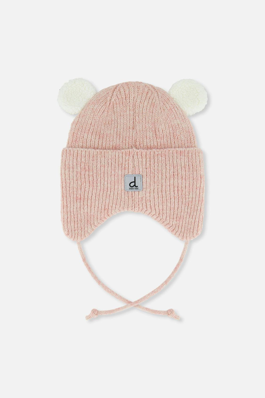 Baby Winter Knit Hat With Ear Flaps And Ears Pale Dusty Pink