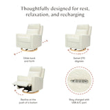 Sigi Pro Power Glider Recliner W/ Power Lumbar In Cream Shearling W/Light Wood Base