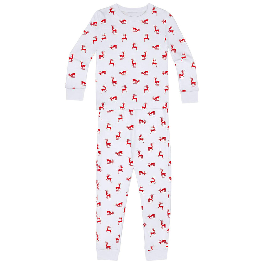 Kids Reindeer Red Long PJ Set - Organic Stretch Jersey Knit Cotton