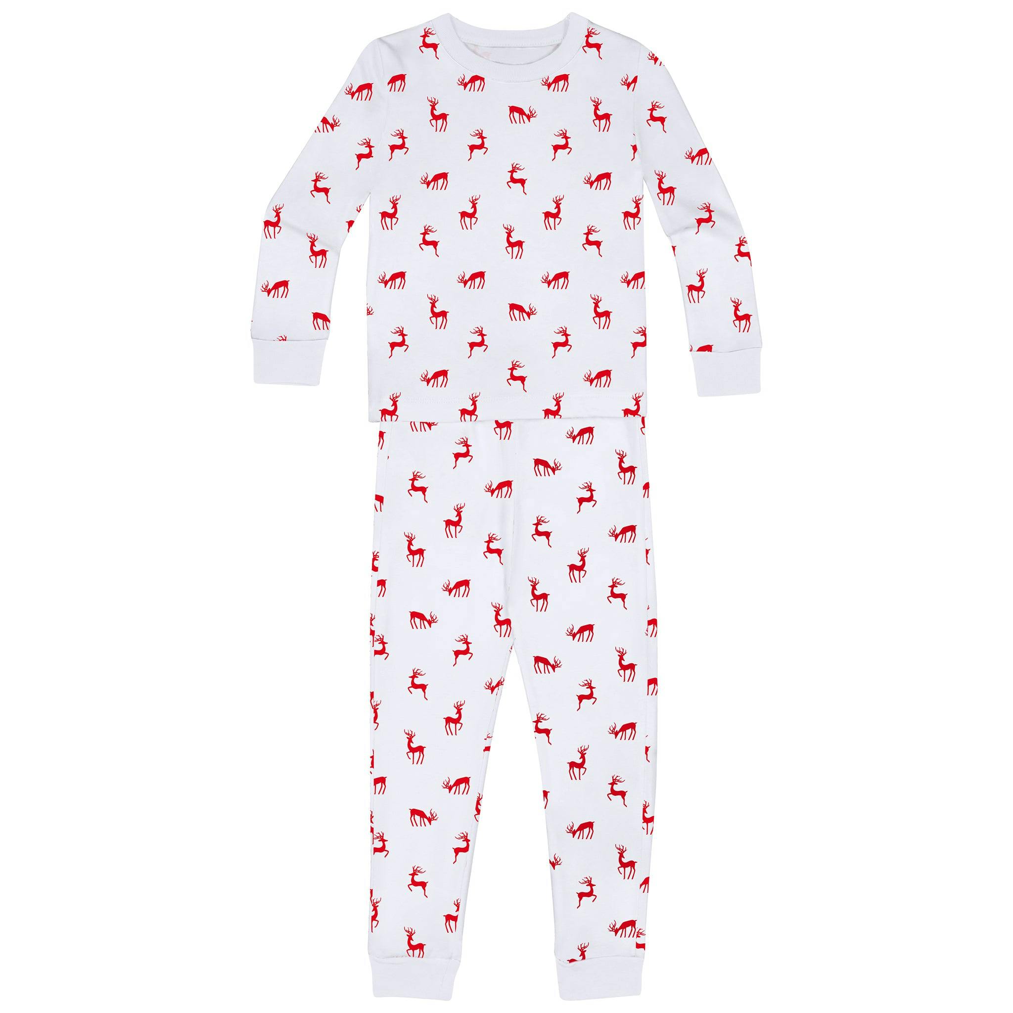 Kids Reindeer Red Long PJ Set - Organic Stretch Jersey Knit Cotton