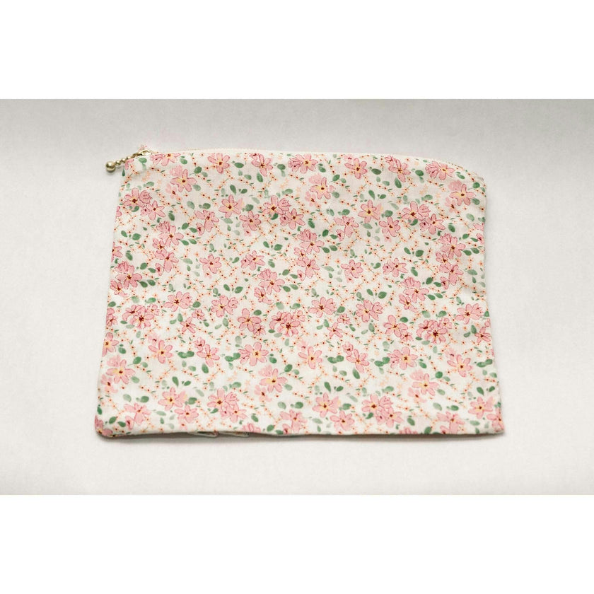 Peach Blossom Timeless Floral Ruffle Zipper Pouch