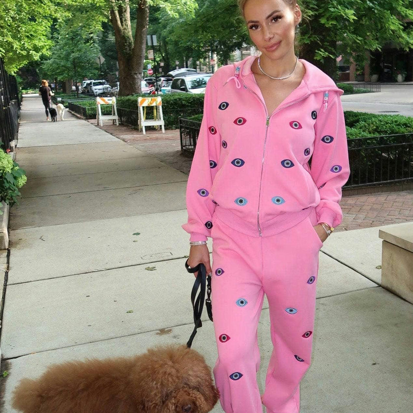 Women's Evil Eye Hoodie Set Pink