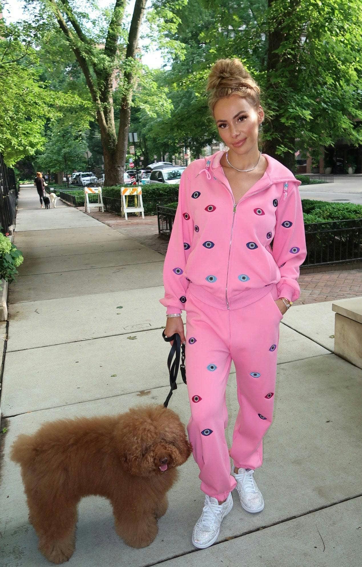 Women's Evil Eye Hoodie Set Pink