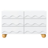 Lido Wave 6-Drawer Wide Assembled Dresser (56") in White/Honey