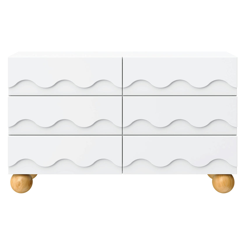 Lido Wave 6-Drawer Wide Assembled Dresser (56") in White/Honey