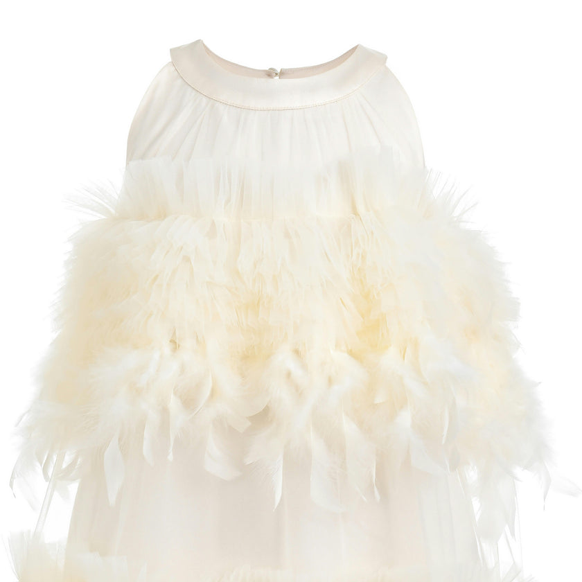 Cream Delara Feathered Tiered Dress