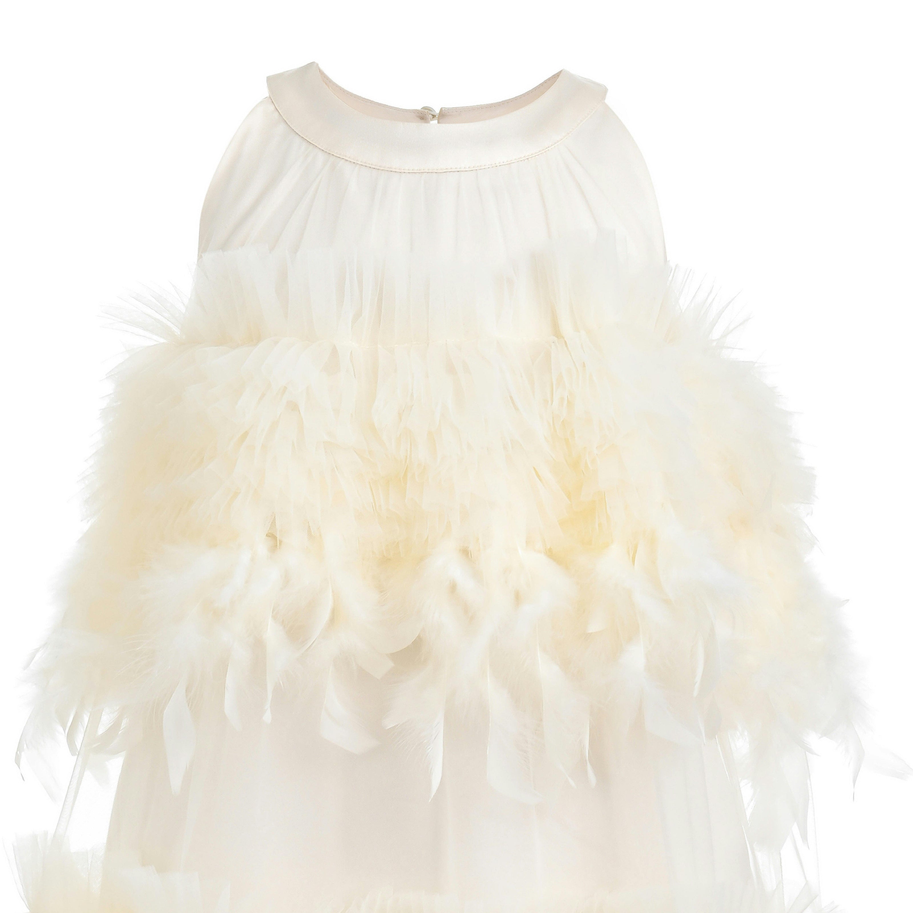 Cream Delara Feathered Tiered Dress