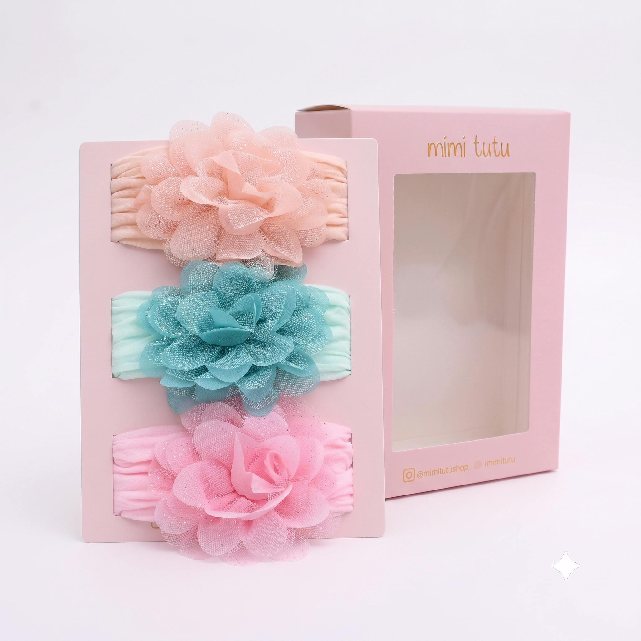 Multicolor Elastic Glitter Floral Headband Set
