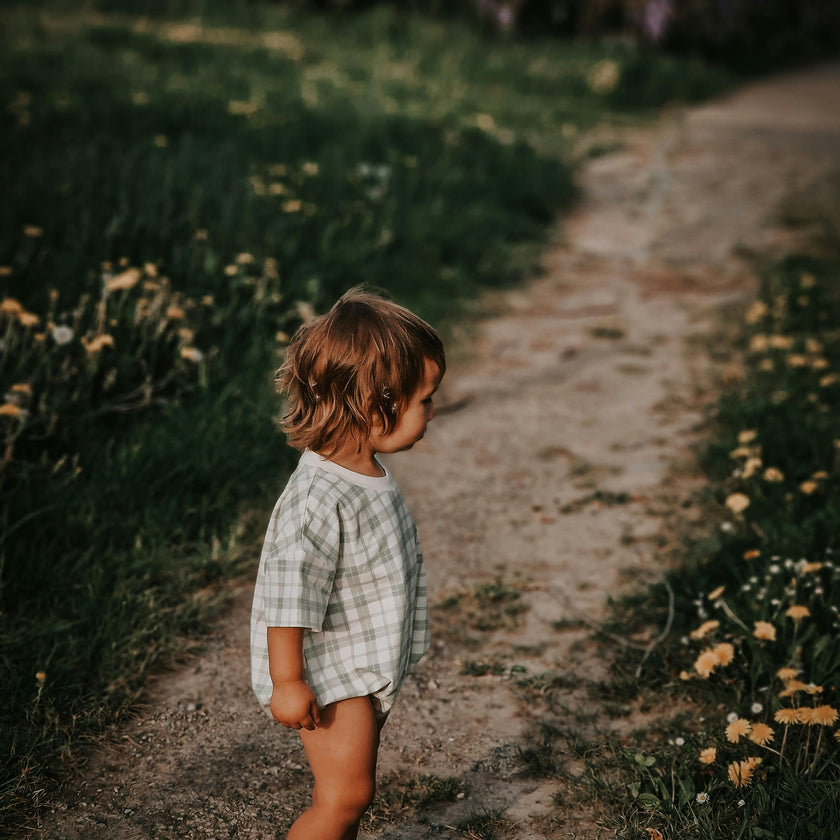 Bubble Romper | Organic Cotton Jersey - Fern Plaid