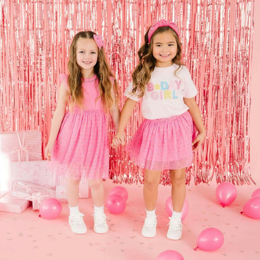 Birthday Girl Rhinestone Patch Short Sleeve T-Shirt - Ballet