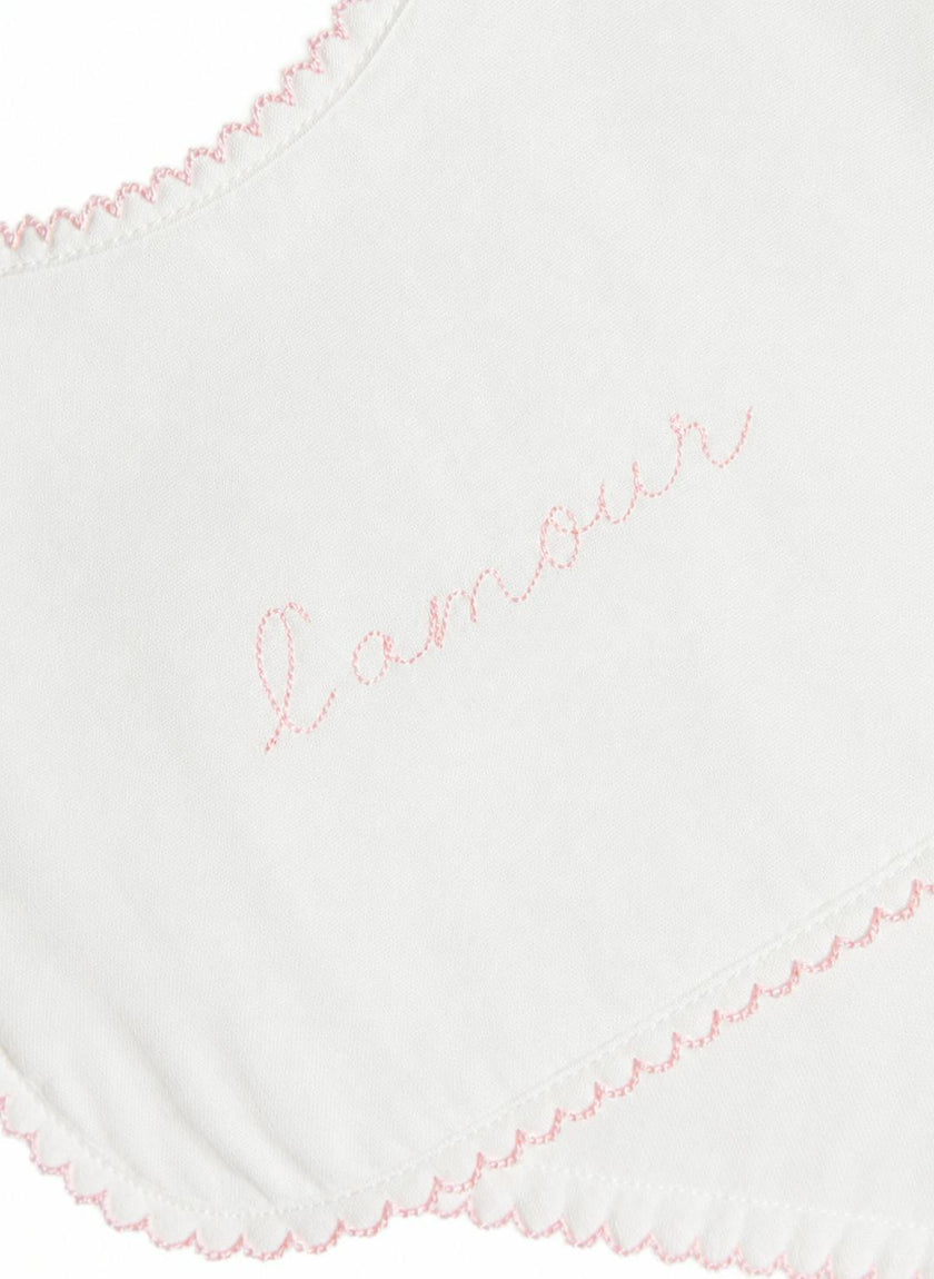 Bib & Burp Cloth Set - Embroidered Pink "L'Amour"