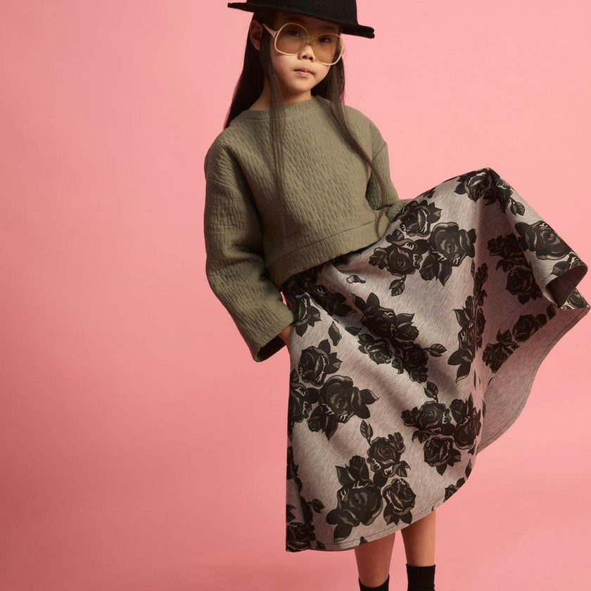 Black Flower Neoprene Skirt