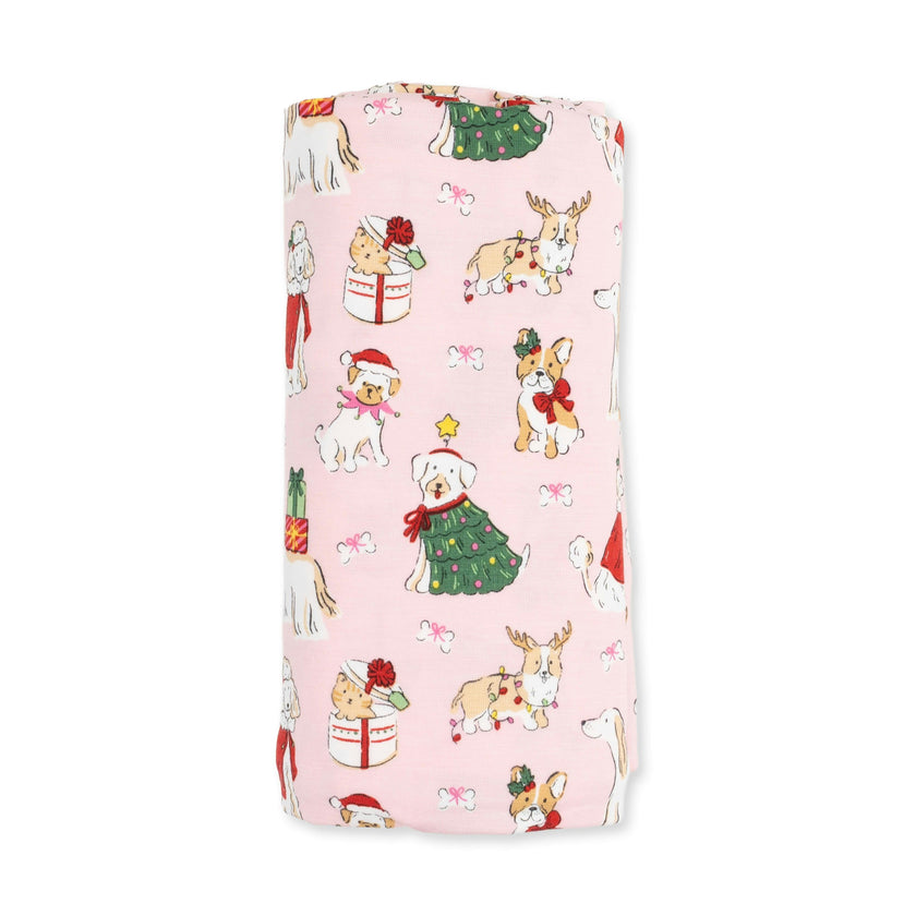 Christmas Dogs Pink - Swaddle Blanket