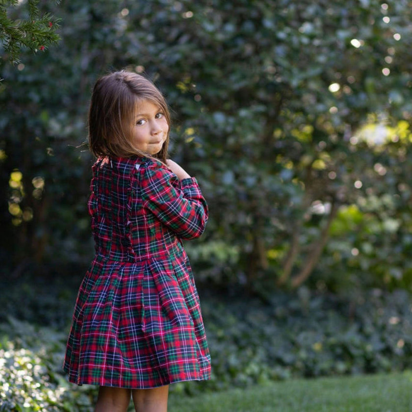 Long Sleeve Ruffle Dress in Plaid