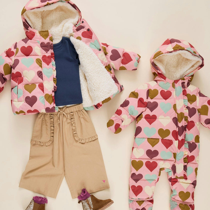 Girls Ruffle Pete Puffer - Multi Harvest Hearts
