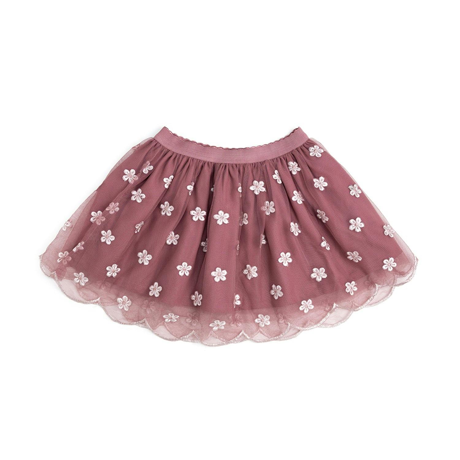 Berry Floral Embroidered Tutu Skirt