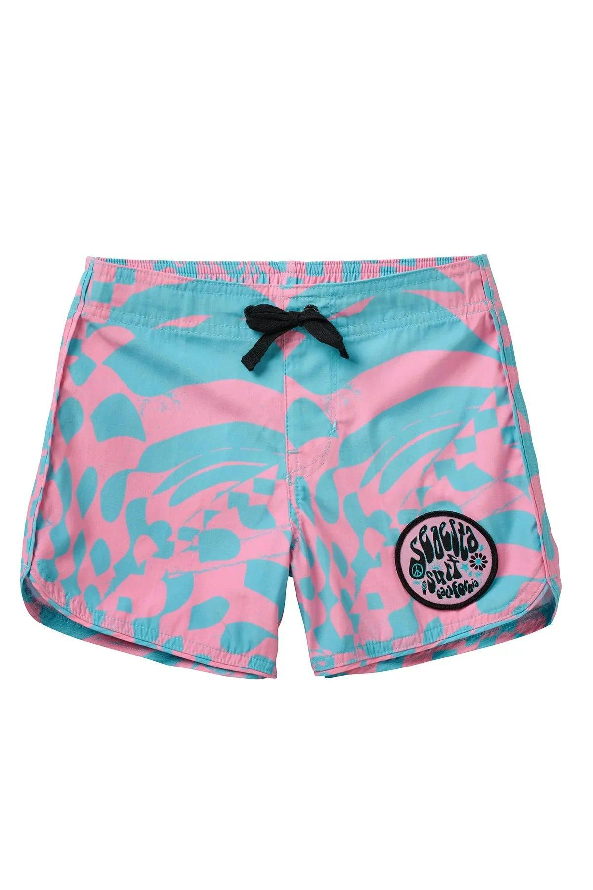 Seaesta Surf Boys Boardshorts – Scallop Retro Flare in Hazy Daze Bubblegum