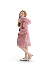 Pink Wool Coat with Faux Fur Hood