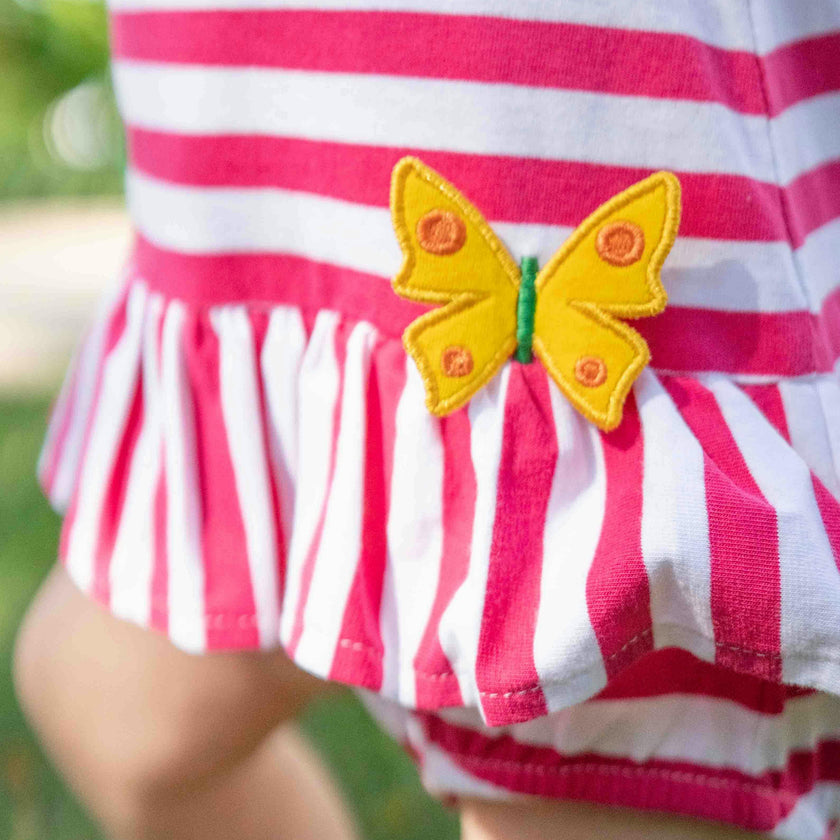 Stripe Knit Romper With Flower