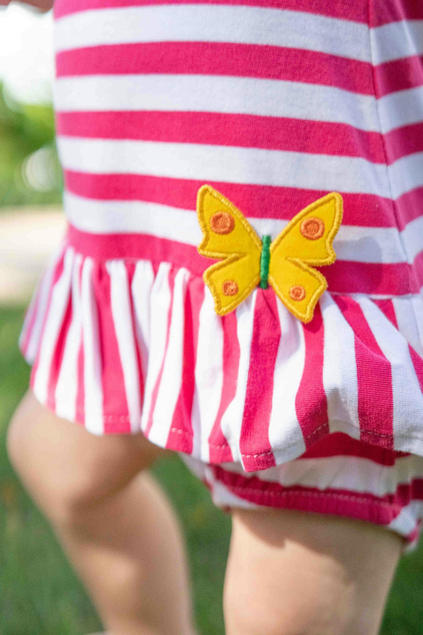 Stripe Knit Romper With Flower