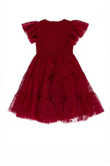 Mini Solange Dress in Burgundy Tulle
