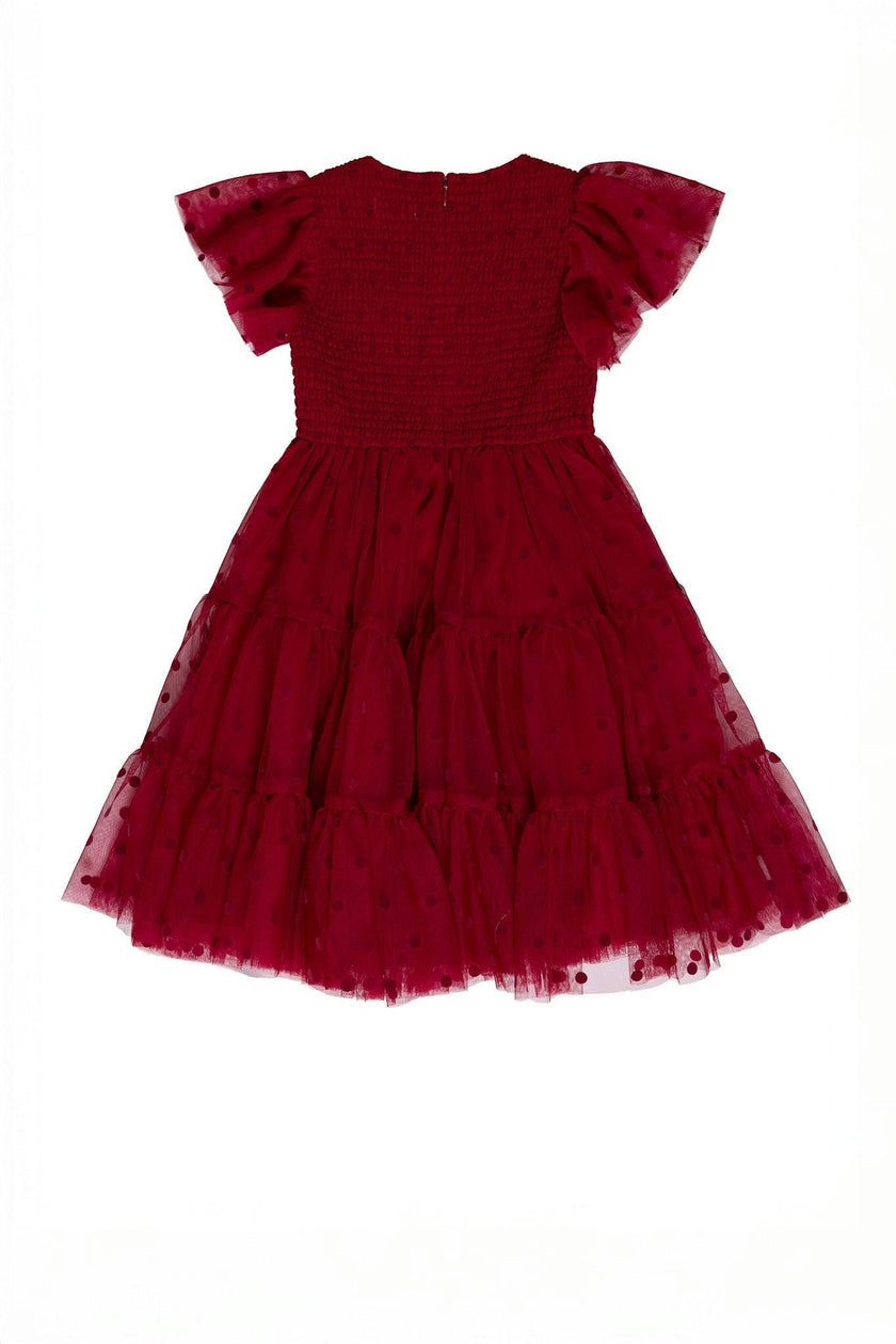 Mini Solange Dress in Burgundy Tulle