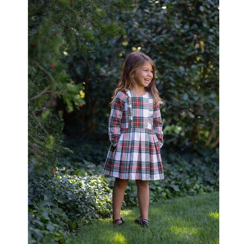Long Sleeve Ruffle Dress in Holiday Plaid - 26
