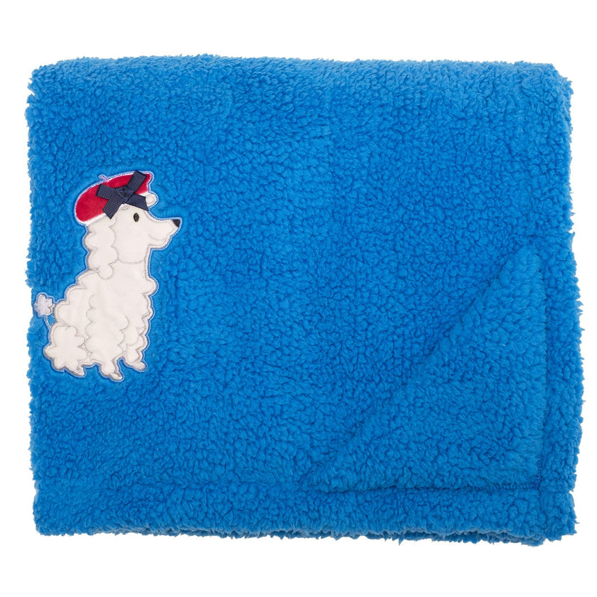 Cozy Switch Blanket – Reversible Sherpa & Mink Fleece Blanket with Embroidered Appliqué, French Poodles